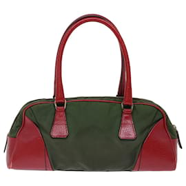 Prada-PRADA Hand Bag Nylon Khaki Red Auth 71871-Red,Khaki
