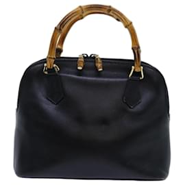 Gucci-GUCCI Bamboo Hand Bag Leather Black Auth 71309-Black