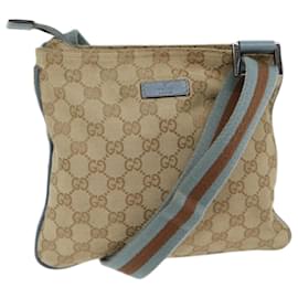 Gucci-GUCCI GG Canvas Sherry Line Shoulder Bag Light Blue Brown 146309 Auth ki4375-Brown,Light blue