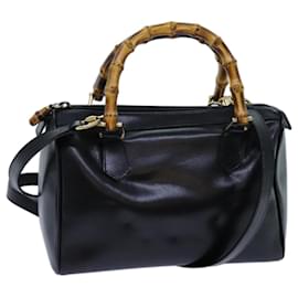 Gucci-GUCCI Bamboo Hand Bag Leather 2way Black 000 122 0294 auth 71505-Black