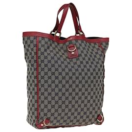 Gucci-GUCCI GG Canvas Abbey Tote Bag Navy Red Auth 72790-Red,Navy blue