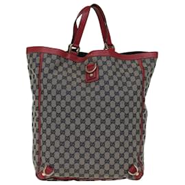 Gucci-GUCCI GG Canvas Abbey Tote Bag Marine Rouge Auth 72790-Rouge,Bleu Marine