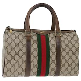 Gucci-GUCCI GG Supreme Web Sherry Line Boston Bag PVC Beige Red 40 02 007 Auth ki4347-Red,Beige