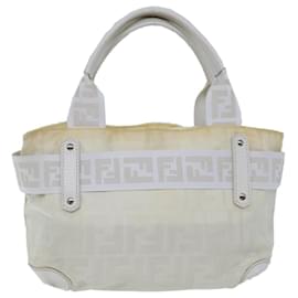Fendi-FENDI Zucca Canvas Hand Bag Nylon White Auth 72631-White