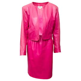 Saint Laurent-Yves Saint Laurent Set aus Lederrock und Jacke-Pink