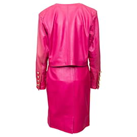 Saint Laurent-Yves Saint Laurent Leather Skirt and Jacket Set-Pink