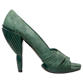 Miu Miu-Tacones de ante con puntera abierta de Miu Miu-Verde