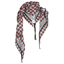 Autre Marque-Rene Gurskov, checkered triangle scarf-White,Red