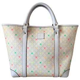 Gucci-GUCCI mini tote in tela rivestita e pelle-Bianco,Multicolore