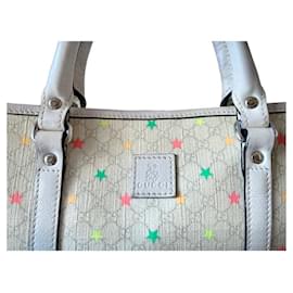 Gucci-GUCCI mini tote coated canvas and leather-White,Multiple colors