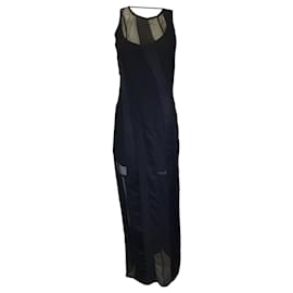 Autre Marque-Vestido largo de nailon sin mangas con detalle de malla negro de Koche-Negro
