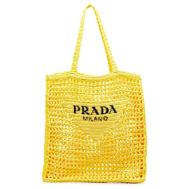 Prada-Prada Raffia Logo Tote Yellow-Yellow