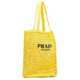 Prada-Prada Raffia Logo Tote Yellow-Yellow