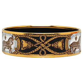 Hermès-Gold Hermès Wide Enamel Bangle Costume Bracelet-Golden