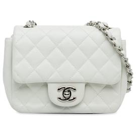 Chanel-Borsa a tracolla Chanel Mini Classic Caviar Square con patta singola bianca-Bianco
