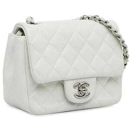 Chanel-White Chanel Mini Classic Caviar Square Single Flap Crossbody Bag-White