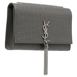 Yves Saint Laurent-Gray Yves Saint Laurent Medium Embossed Kate Tassel Shoulder Bag-Other