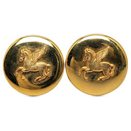 Hermès-Boucles d'oreilles clip Hermès Pegasus en or-Doré