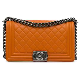 Chanel-Orange Chanel Medium Lambskin Boy Flap Crossbody Bag-Orange