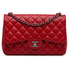 Chanel-Red Chanel Jumbo Classic Caviar Double Flap Shoulder Bag-Red