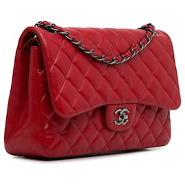 Chanel-Bolsa de ombro Chanel Jumbo Classic Caviar vermelha com aba-Vermelho