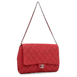 Chanel-Nuova pochette Chanel trapuntata caviale rosso su borsa a tracolla con catena-Rosso