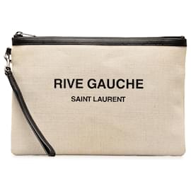 Saint Laurent-White Saint Laurent Canvas Rive Gauche Wristlet Clutch-White