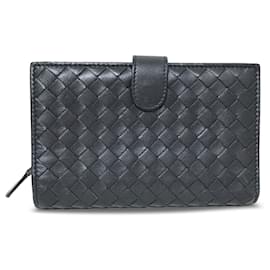Bottega Veneta-Black Bottega Veneta Intrecciato Leather Compact Wallet-Nero