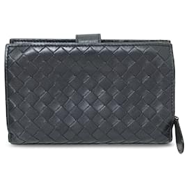 Bottega Veneta-Black Bottega Veneta Intrecciato Leather Compact Wallet-Nero