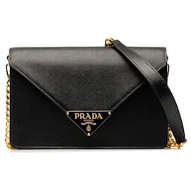 Prada-Black Prada Saffiano Envelope Chain Crossbody-Black