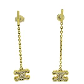 Céline-Gold Celine Triomphe Drop Push Back Earrings-Golden
