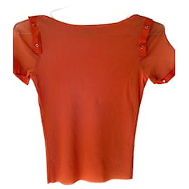 Autre Marque Extyn double layer orange mesh top Orange