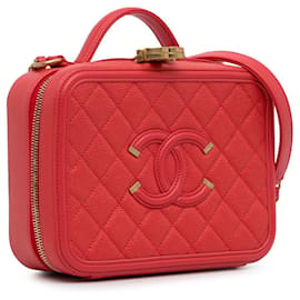 Chanel-Bolsa Chanel Média CC Caviar Filigrana Vanity Case Vermelha-Vermelho