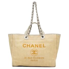 Chanel-Bolso satchel Deauville de rafia mediano Chanel amarillo-Amarillo