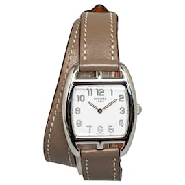 Hermès-Reloj Hermès plateado de cuarzo y acero inoxidable Cape Cod Tonneau-Plata