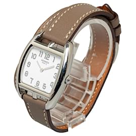 Hermès-Reloj Hermès plateado de cuarzo y acero inoxidable Cape Cod Tonneau-Plata