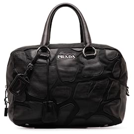Prada-Black Prada Patches Tessuto and Saffiano Handle Bag-Black