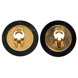 Chanel-Boucles d'oreilles à clip CC matelassées en émail doré Chanel-Doré