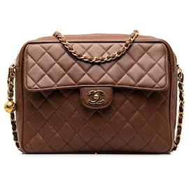 Chanel-Brown Chanel CC Quilted Caviar Flap Crossbody Bag-Brown