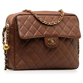 Chanel-Brown Chanel CC Quilted Caviar Flap Crossbody Bag-Brown