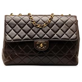Chanel-Brown Chanel Jumbo Classic Lambskin Single Flap Shoulder Bag-Brown