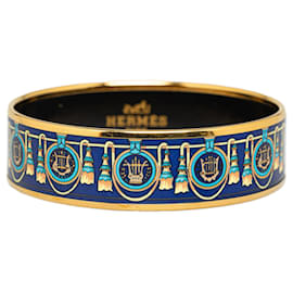 Hermès-Blue Hermes Wide Enamel Bangle Costume Bracelet-Blue