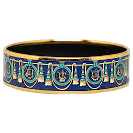 Hermès-Blue Hermes Wide Enamel Bangle Costume Bracelet-Blue