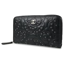 Chanel-Black Chanel Camellia Zip Around Wallet-Black