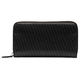 Fendi-Black Fendi Micro FF Embossed Leather Zip Around Wallet-Black
