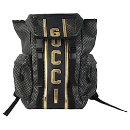 Gucci-Black Gucci Dapper Dan calf leather Laminated Ayers Micro GG Drawstring Backpack-Black