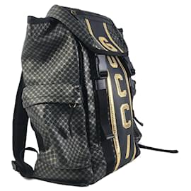 Gucci-Black Gucci Dapper Dan calf leather Laminated Ayers Micro GG Drawstring Backpack-Black