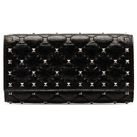 Cartera de cuero con pinchos Rockstud Valentino negro Negro