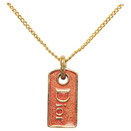 Dior-Collana con pendente a placca con logo Dior in oro-D'oro