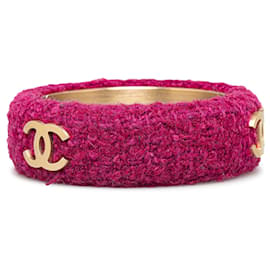 Chanel-Pink Chanel CC Tweed Bangle Costume Bracelet-Pink